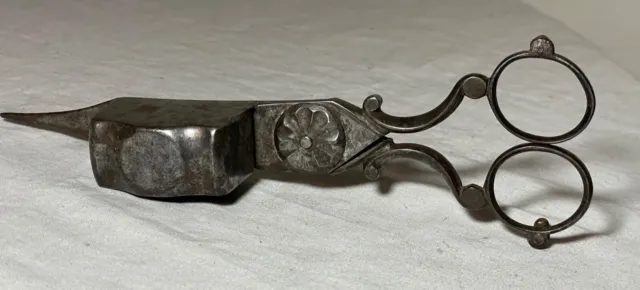 Antique 19th century silver plated steel Candle Snuffer Wick Trimmer Scissors .