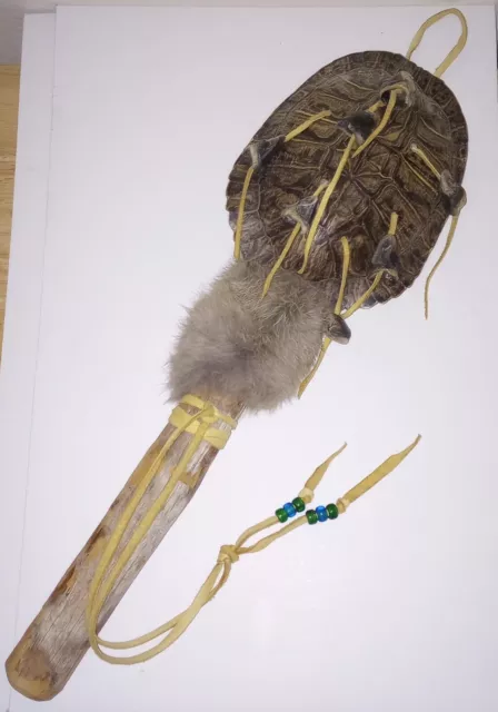 Native American Shoshone Turtle Shell Deer Foot Rattle Deer fur & Skin App. 17" Native American Shoshone Turtle Shell Deer Foot Rattle Deer fur & Skin App. 17"