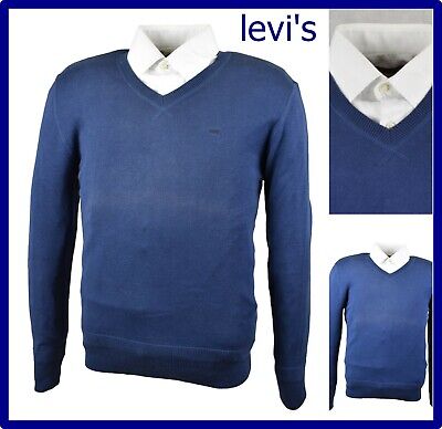 Levis maglione uomo cotone maglia a v punta cardigan pullover blu levi's blu S