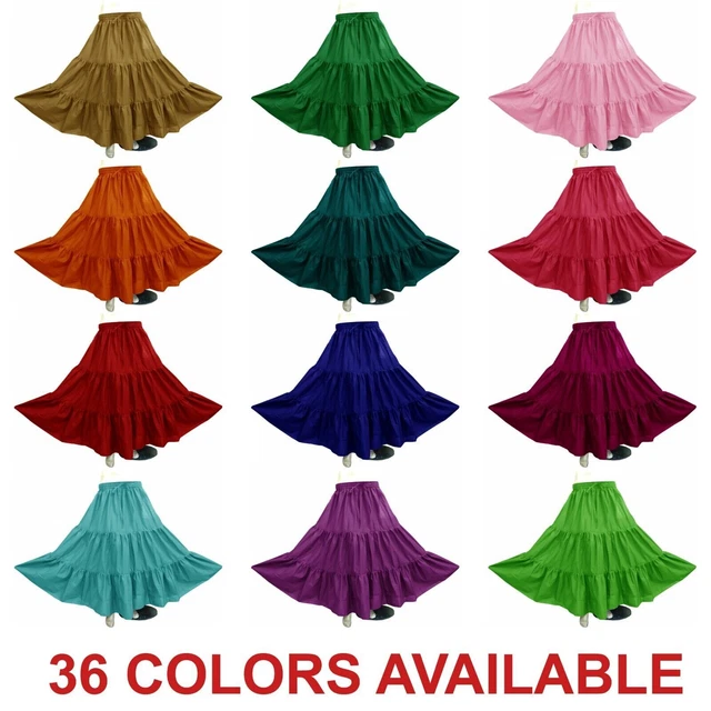 TMS Satin Flamenco Skirt – Belly Dance Tribal Gypsy Tiered Full Ruffle – Women's – Made In India