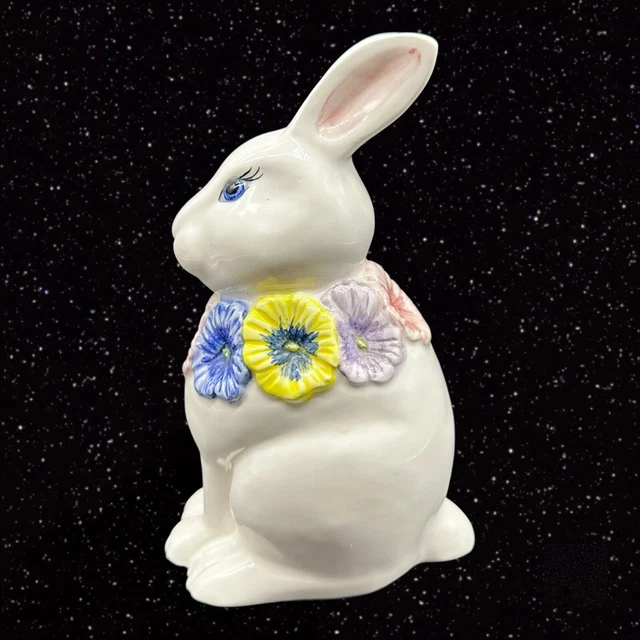 Seymour Mann Floral Bunny Ceramic Figurine Rabbit With Flowers 7”T 4”W