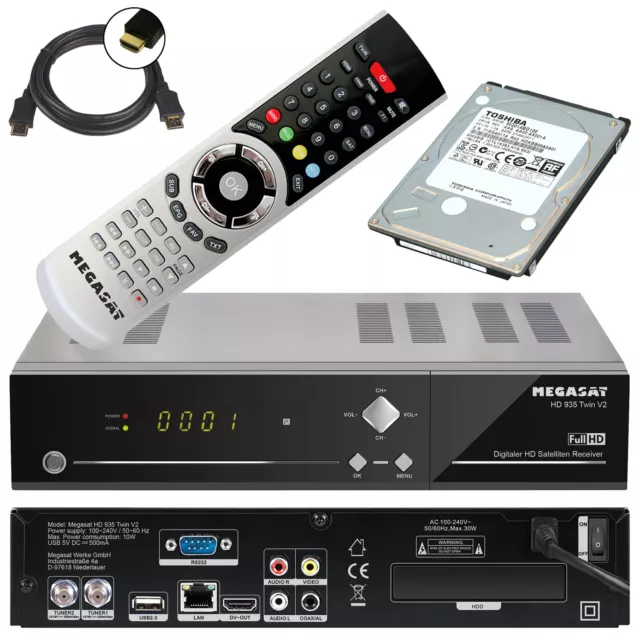 Twin Sat Receiver Megasat HD 935 V2 + 1TB Festplatte LAN PVR Live TV Stream USB