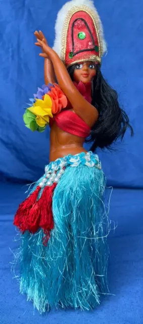 Vintage Hawaiian Hula Dancer Girl Doll Grass Skirt Headdress Tiki Souvenir Vintage Hawaiian Hula Dancer Girl Doll Grass Skirt Headdress Tiki Souvenir