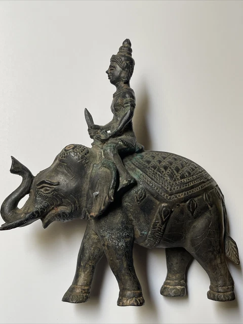 Vintage Elephant Bronze Metal Sculpture Small Statue Buddha Hindu Iconic Older