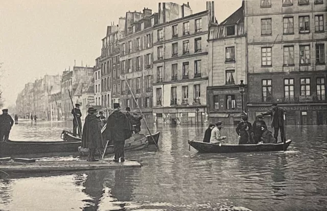 Paris flood quai de la tournelle 75005 heliogravure DE 1910 France