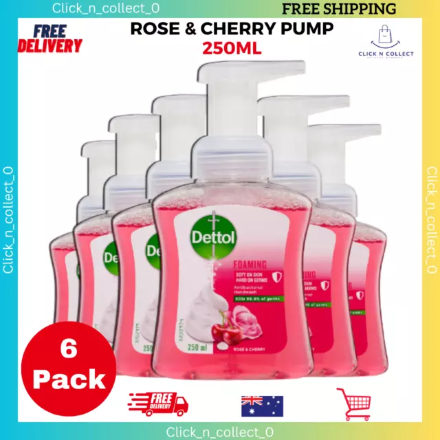 6 Pack Dettol Hand Wash Rose & Cherry Pump Antibacterial Foam, 250ml | AU