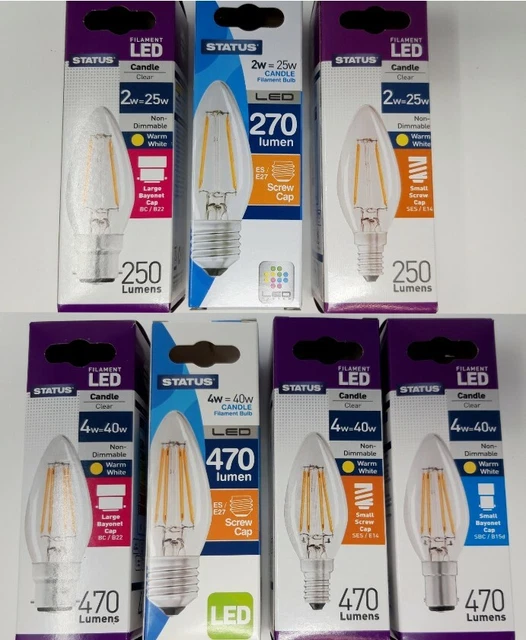 LED Candle Clear Filament Light Bulbs 2w / 4w B22 E27 E14 B15 Warm White