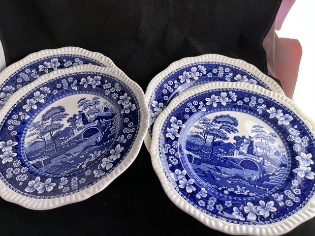 4 ea. Spode's Tower Blue & White Dinner Plate England 10 3/4" Vintage No Reserve