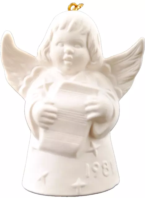 GOEBEL Annual Angel Bell 1981 Christmas Ornament White with Music Sheet MIB 3