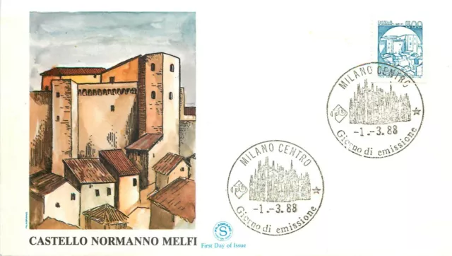 Repubblica, FDC Filagrano - 500 lire Castelli (Castello Normanno), 01/03/1988