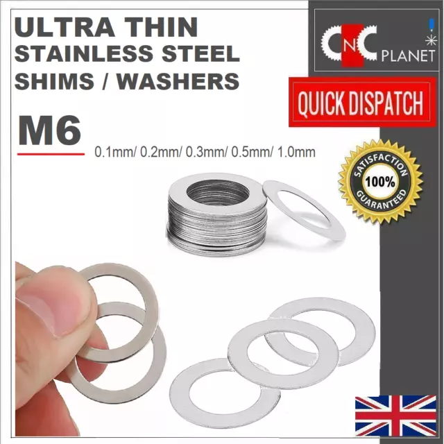 M6 Ultra Thin Washers Shims Spacer Flat Precision Gasket Stainless Steel Din 988