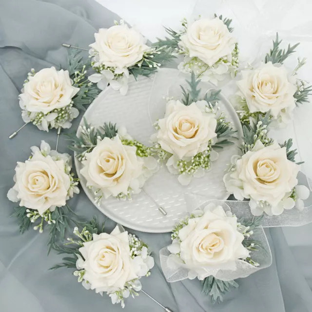 Wedding Flower Rose Wrist Corsage Men Women Wristlet Band Bracelet Boutonniere