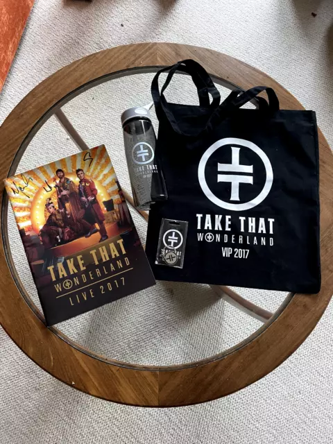 Take That 2017 Wonderland Tour Vip Bag, Signed Book, Water Bottle, Keyring