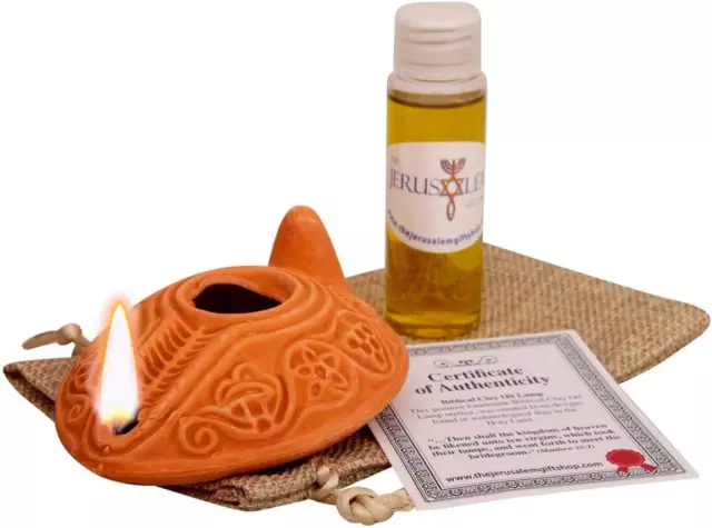 Herodian - Biblical Replica Ancient Clay Oil LAMP and Flask of Olive Oil from