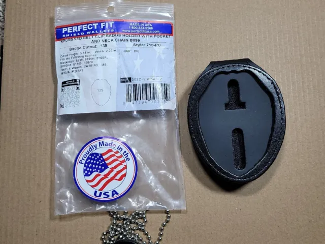 Recessed Badge Shield Leather Neck Chain Belt Clip Holder Case Police Security
