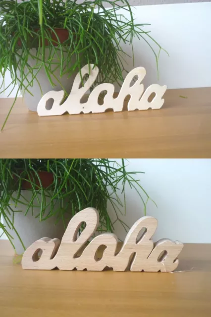 Schriftzug aloha aus Sperrholz o. Buchenholz Holzdekoration Deko