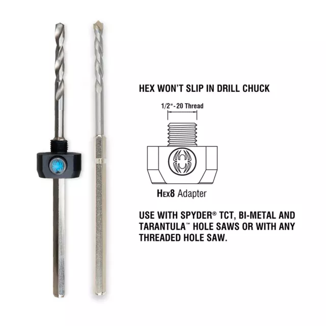 NEW Spyder 600635P Quick Change Tungsten Carbide Tipped Hole Saw Arbor 1/2-in