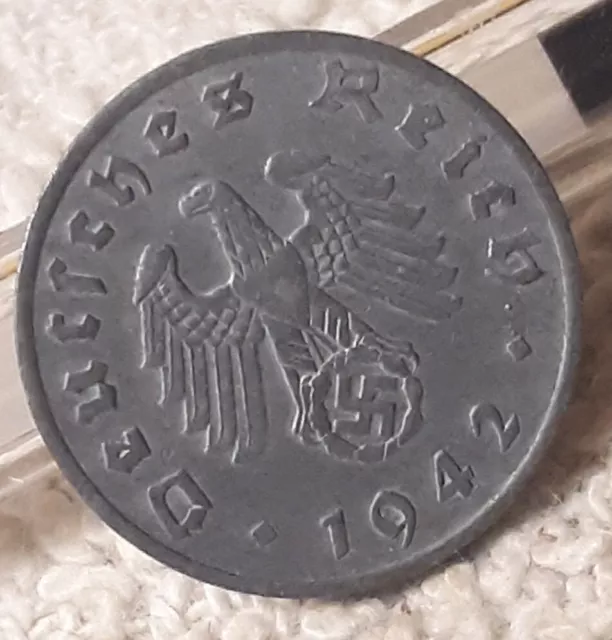 1942 F ,  1 Reichspfennig ~ German ~ WWII Germany ~  WW2 Circulated Coin ~
