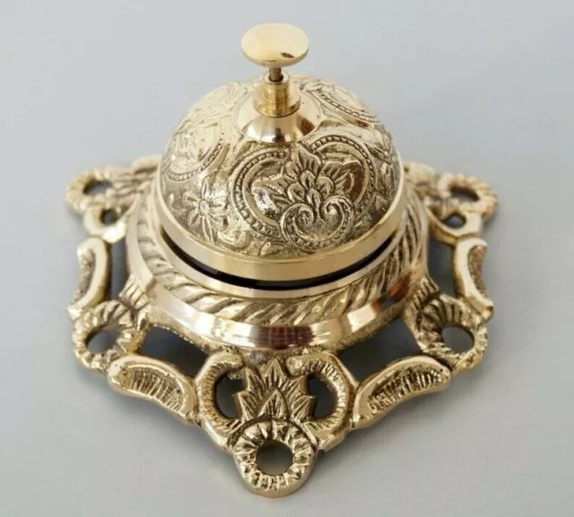 Table Desk Bell Antique Vintage Brass Hotel Service Ornate Reception Counter