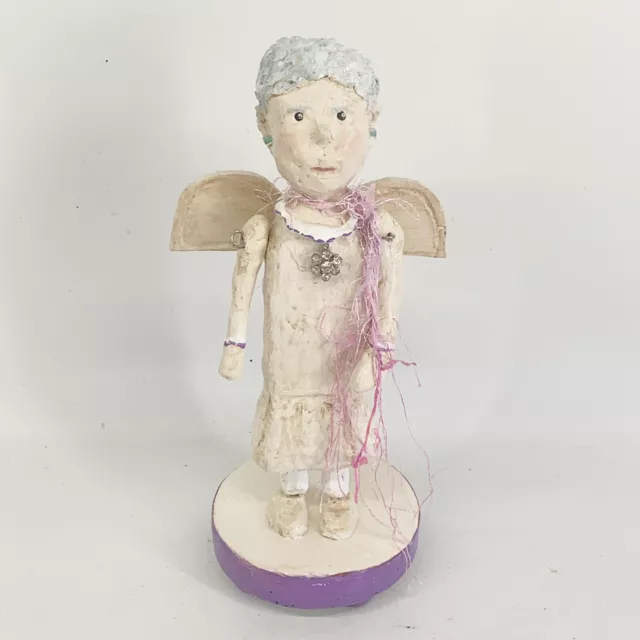 Joni Originals OOAK Whimsical Folk Art Doll Paper Clay Woman Angel Boa Sculpture