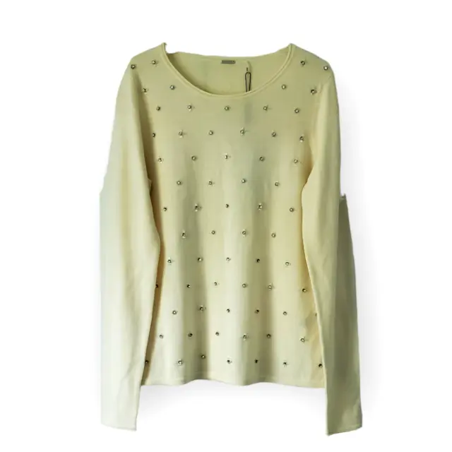 Elie Tahari Carly Sweater S Cream Fine Merino Wool Bejeweled Boho Modern Modest