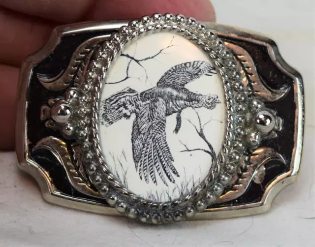 Brass/Metal Ceramic Top Flying Wild Turkey Belt Buckle