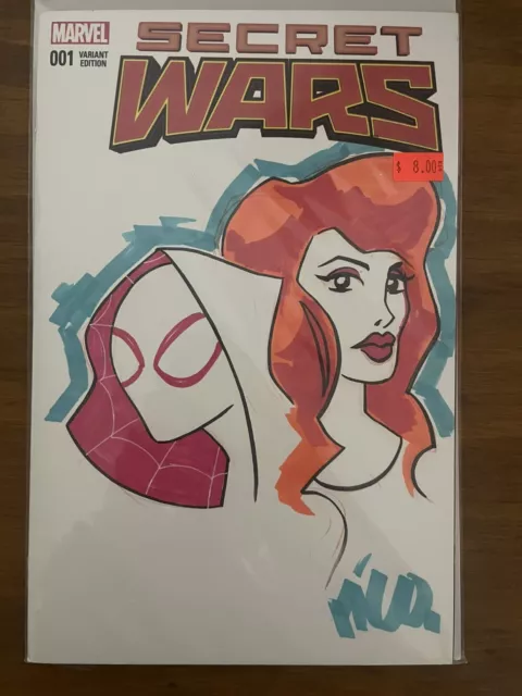 Secret Wars #1 Blank Comic Cover Spider Gwen MJ Original Sketch By Rico Renzi
