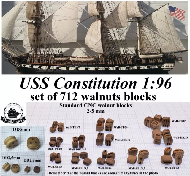 Revell USS Constitution, Stati Uniti 1:96 - set di 712 blocchi di noce per modello