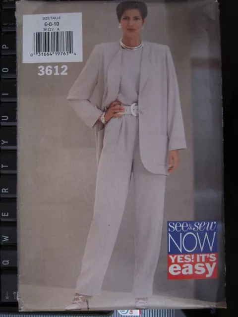 3612 Butterick SEWING Pattern Misses Jacket Pants Top Very Easy See & Sew OOP