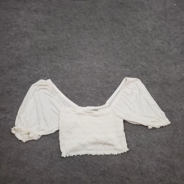 Urban Outfitters Shirt Womens L White Crop Top Puff Sleeve Square Neck Smocked