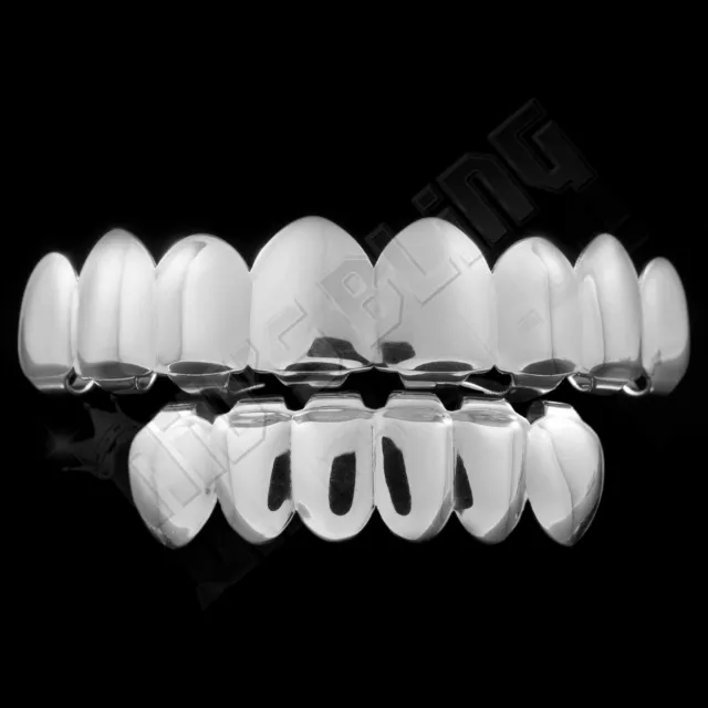 18K White Gold Plated JOKER Grill Silver Mouth GRILLZ 8 Tooth Top 6 Bottom Teeth