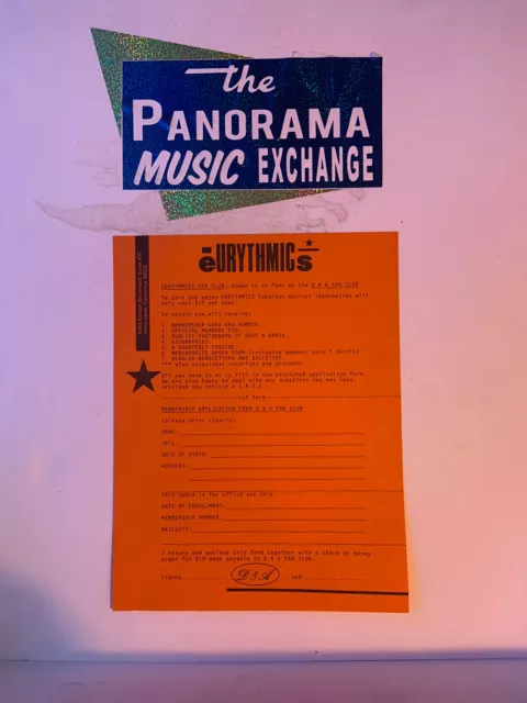 Eurythmics’ Fan Club Membership Application