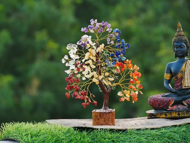 7 Chakra Chips Tree/ Natural Healing Crystal Bonsai Gem Tree /wrapped tree