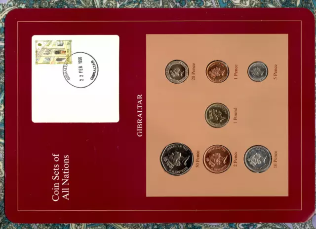 Coin Sets of All Nations Gibraltar w/card 1988-1995 UNC £1 1995 50,20 Pence 1988