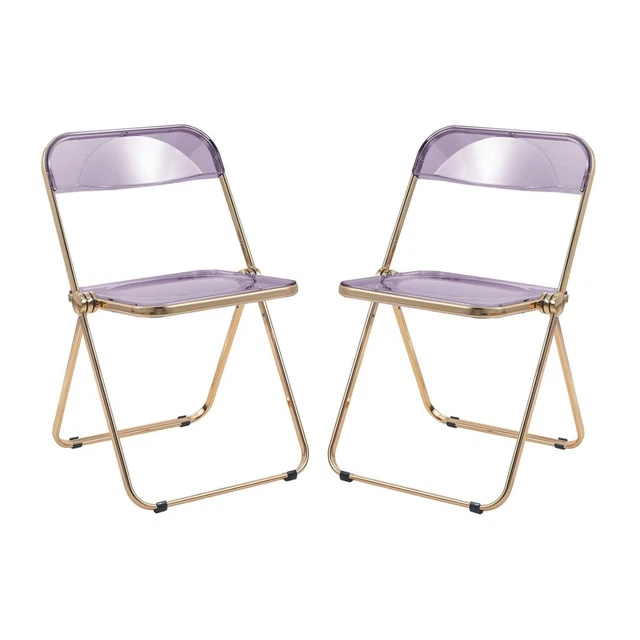 Lawrence Acrylic Folding Chair With Gold Metal Frame, Set Of 2 - Magenta