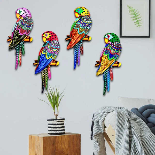 4 X Vogel Wandkunst Dekor Skulptur, 3D Gartenstatue, Dekorativer Zaunbaum