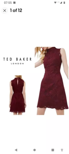 Ted Baker Size 14/4 Beautiful Latoya Burgundy Lace Dress Immaculate Condition