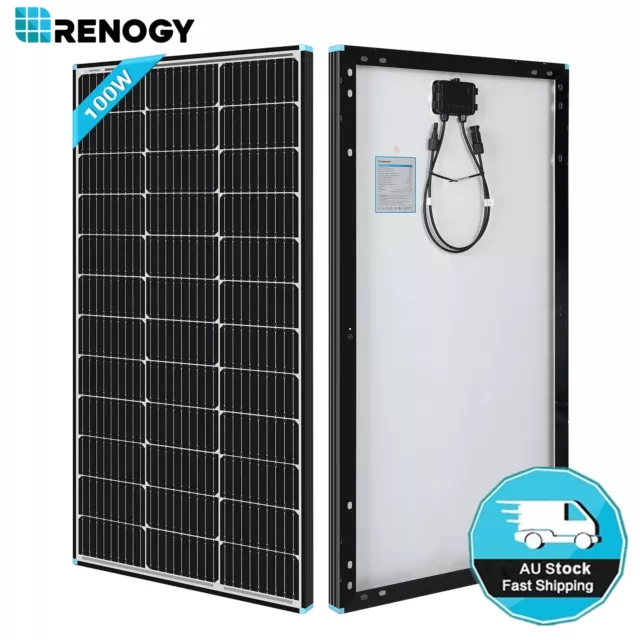 Renogy Black Frame 100W Solar Panel Monocrystalline 12V Off Grid Power RV Camper