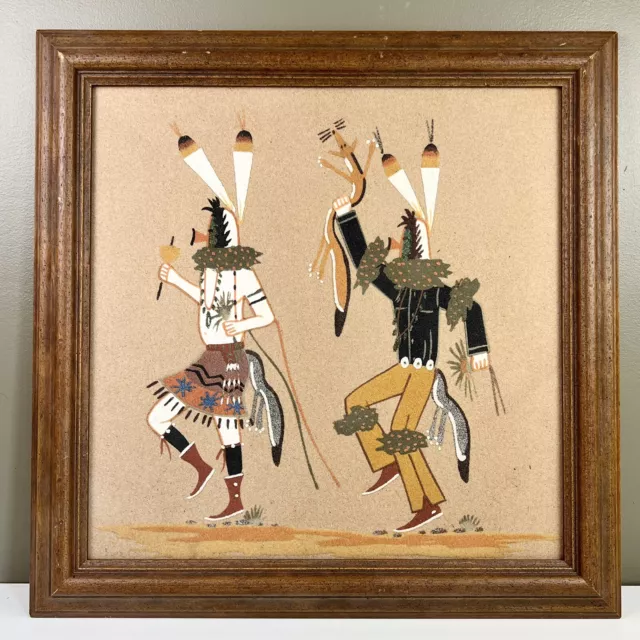 Wilson Price Native American Art Sand Painting Yei-Bei-Chai Dancers Framed