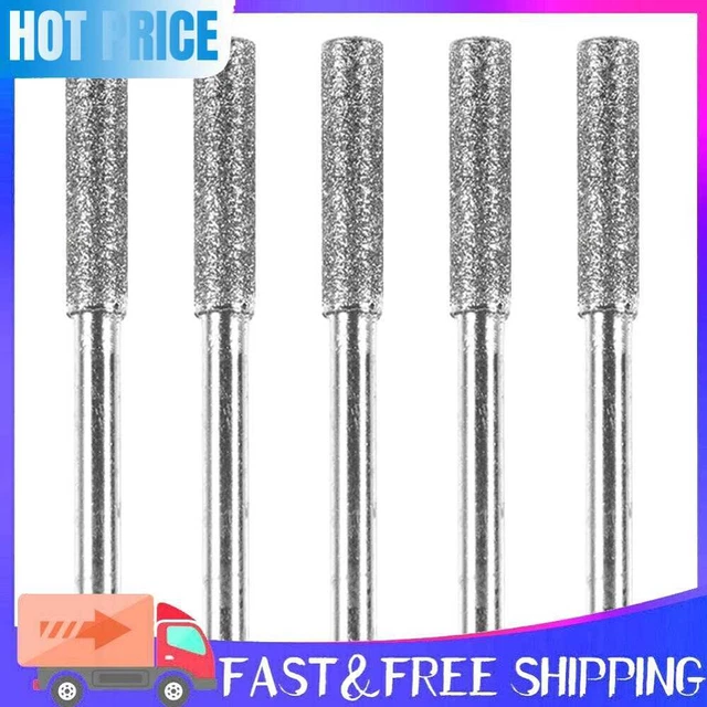 5pcs/Set Diamond Coated Grinding File Stone Heads Drill Bit (4mm Silver)