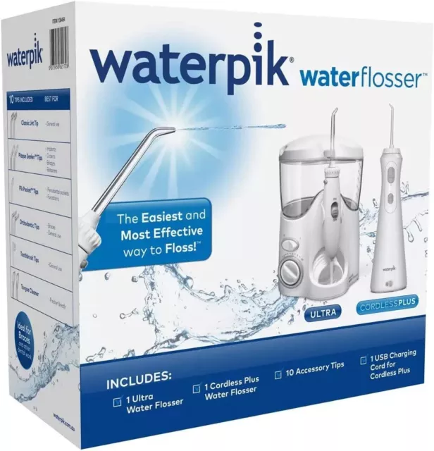 Waterpik Water Flosser Ultra & Cordless Plus Waterflosser Pack +10 Accessory Tip