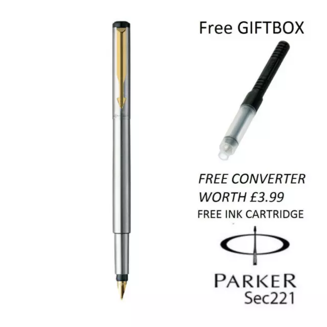 Geniune Parker Vector Fountain Pen Black, Blue, Red, Silver, Gold, Free Gift Box