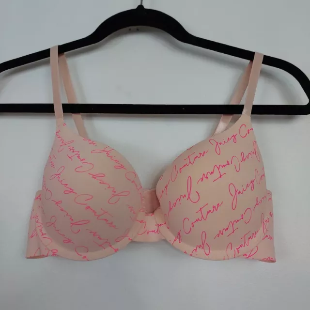 JUICY COUTURE La Pink Graffiti Push-Up Bra Size 36BUnderwire Soft Fabric Pretty