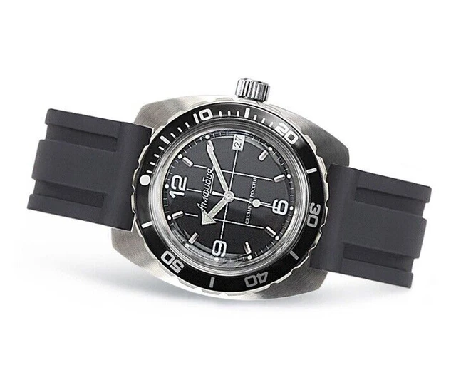 Nuovo orologio automatico da uomo Vostok Amphibian 170375 quadrante nero...