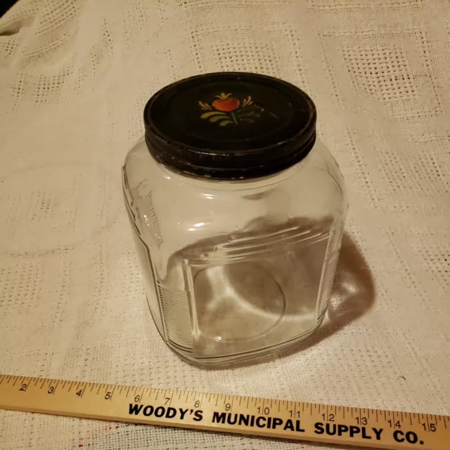 Vintage Cabinet Hoosier Glass with Lid Ribbed Jar Canister Anchor Hocking