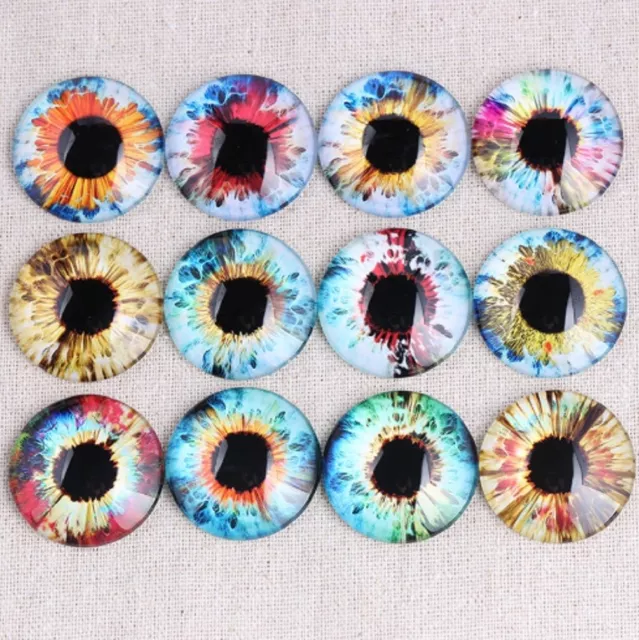 5 Pairs Colourful Dragon Eyes Cabochons Round Glass Cabochon Flat Back Animal