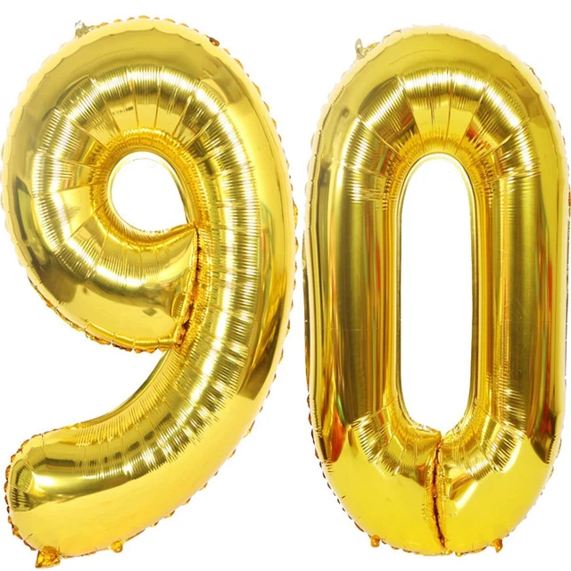 DIWULI Palloncini Per Compleanno 90 Anni - Set 5 Pezzi Oro Con Scritta E Coriandoli - Decorazioni Festa