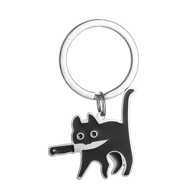 1pc Women Girls Cute Black Cat Key Chain Stainless Steel Funny Keyring