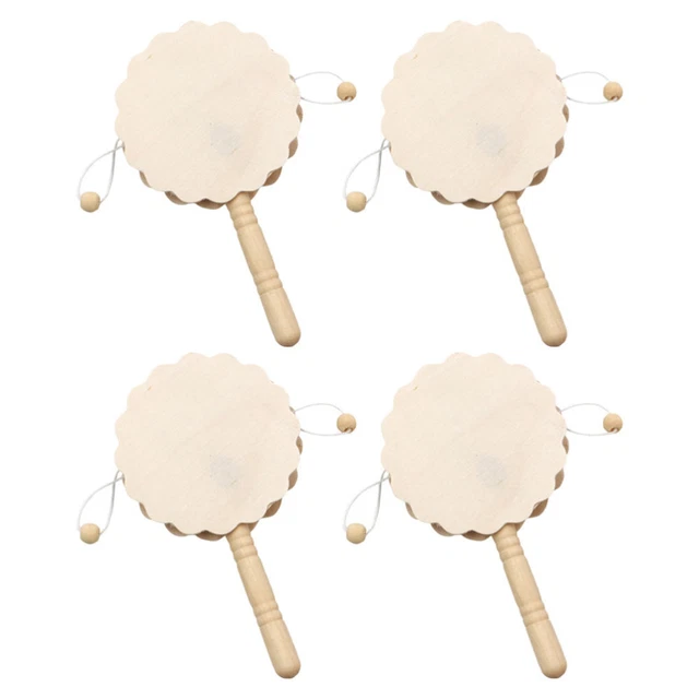 4PCS UNFINISHED WOODEN Rattledrum Shaking Rattle Drum Wooden Painting