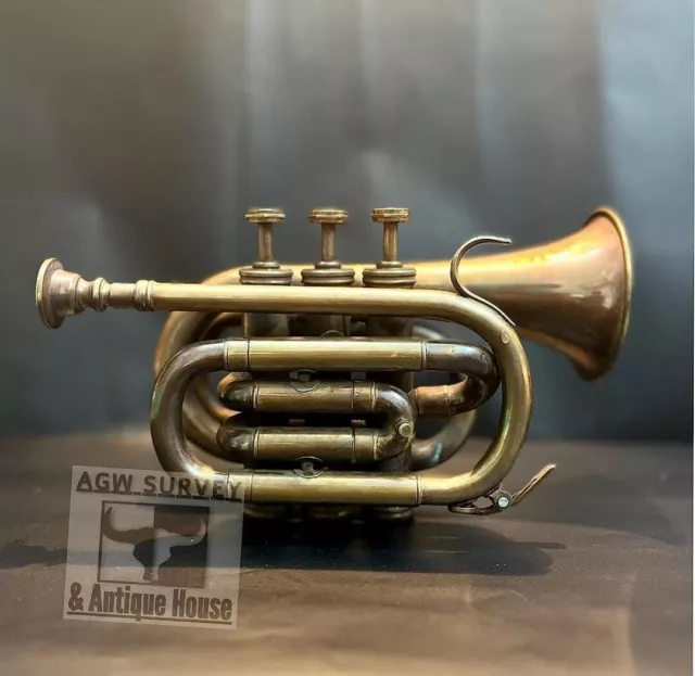 Antique Brass Trumpet Students Pocket Musical Trumpet horn Bugle 